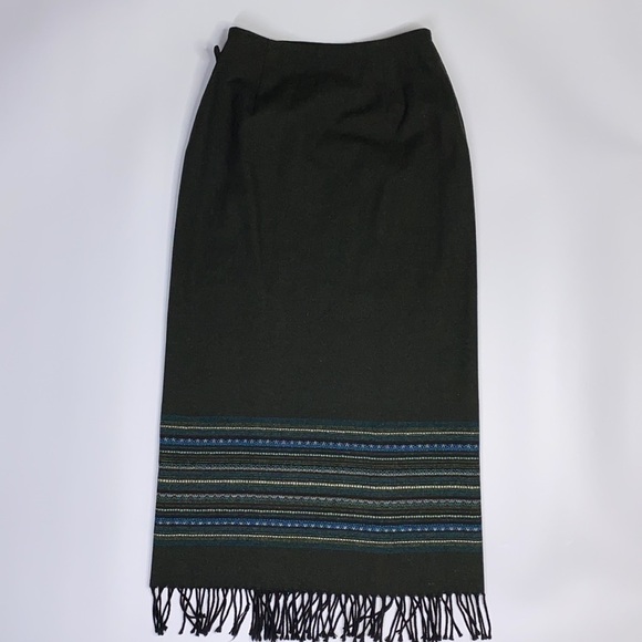 Vintage Worthington Long Green Wrap Tassel Striped Wool Blend Skirt Size 6 - Picture 2 of 6
